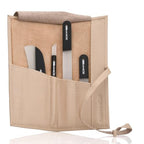 Czech Black Crystal Glass Nail File Set (4-Pc: Nail File, Travel File, Moon File / Beige Leather Roll)
