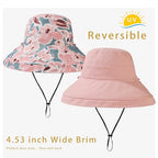 Womens Sun Hats Wide Brim Reversible Bucket Cotton Hat Packable Summer Travel Cap with Hat Clip (Medium / Pink)