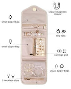 Travel Jewelry Organizer Case Foldable Jewelry Roll (Small / Beige)