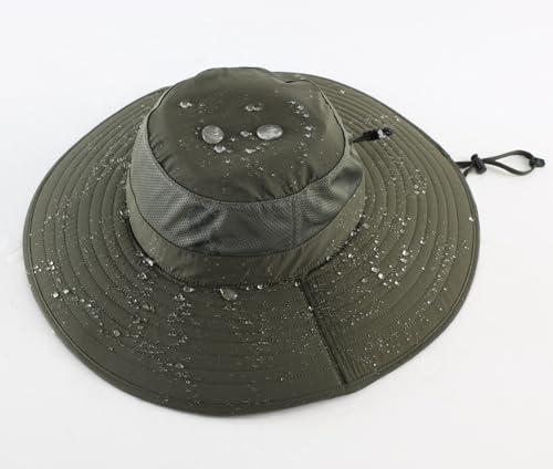 UPF50+ Mens Sun Hat Wide Brim Fishing Hat Large Foldable Brim UV Protection Hat for Men Bucket Beach Army Green (One Size / Army Green)