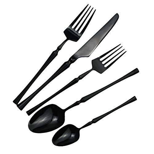 20 piece Black Flatware Set 304 Stainless Steel Fork Spoon Cutlery Luxury Mirror Polished Silverware (Service for 4 / Black)