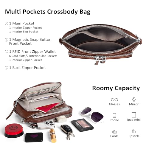 Genuine Leather Crossbody Bags for Women Travel Wallet Purse Coffee (Coffee)