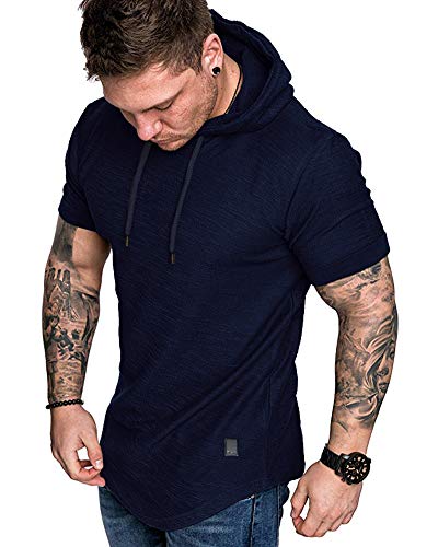 Mens Fashion Hoodies Sport Pullover Solid Color Shirt Workout Lightweight Tops Navy (Medium / Navy1)