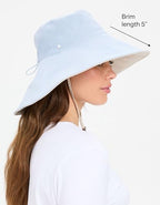 Women's Ultra Wide Cotton Linen Hat UPF 50+ (Small-Medium / Light Blue / Beige)