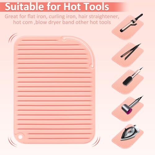 Heat Resistant Mat Large Silicone Hot Hair Tools Holder for Curling Irons Flat Iron Hair Straightener Mat Portable Vanity Pad (1 PACK / Coupled Pink)