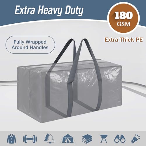 6 Pack Extra Heavy Duty Large Moving Bags with Strong Zipper (Gray / 6 Pack)