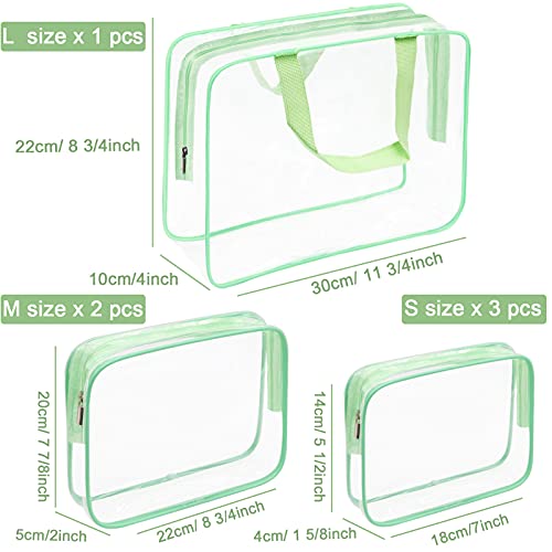 6 Packs Clear Makeup Bags (Green-6PCS (Large+Medium+Small))