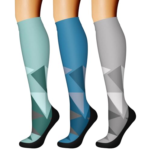 Compression Socks for Women & Men Circulation (Large-X-Large / 42 Green/Blue/Grey)