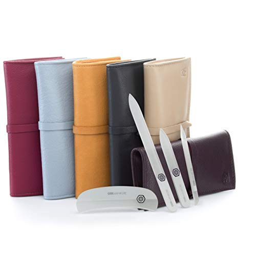 Czech Black Crystal Glass Nail File Set (4-Piece: Nail File, Travel File, Moon File / Yellow Leather)