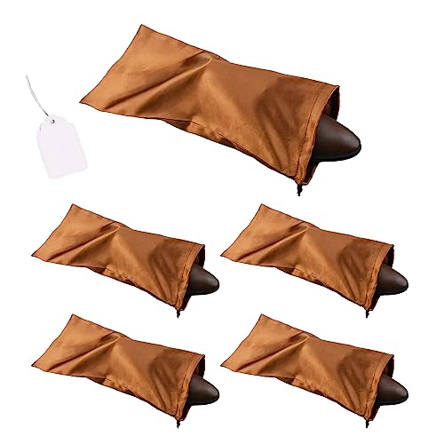 4 Pack Shoe Bags for Travel Satin Fabric Shoe Bag with Drawstring for Men Women Travel Protecting Storing Shoes (Brown)