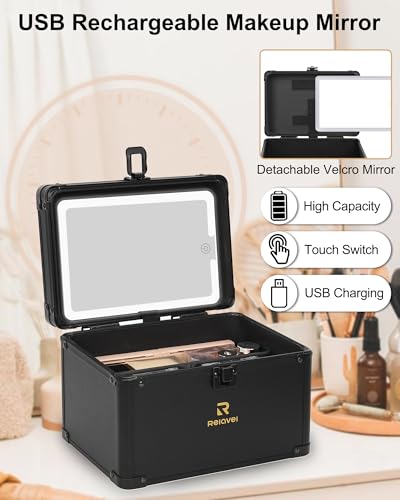 Travel Small Makeup Bag With LED Mirror in 3 (01-Black / 0-Smaller)