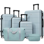 Luggage Set 6 Piece Carry on Hardcase Suitcase with Travel Bags (3-piece Set(20/24/28) / Light Blue+16IN&Bags)
