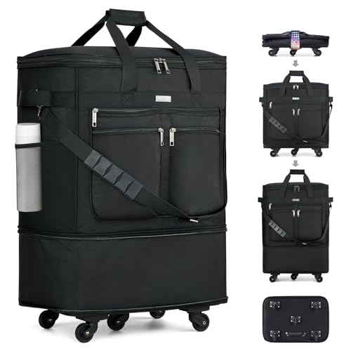 Expandable Luggage Bags for Travel Collapsible Suitcase with Wheels (Black)