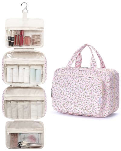 Travel Toiletry Bag for Women (Y-Pink Flower / Large)