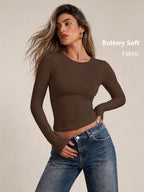 Womens Long Sleeve Shirts Basic Compression Tops Chocolate Brown M (Medium / Chocolate Brown)
