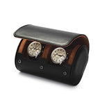 2 Slot Leather Travel Watch Case Black (Black / 2-Slot)