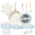 Ceramic Nonstick Pots and Pans Set 19 Piece with Detachable Handle (Light Blue)