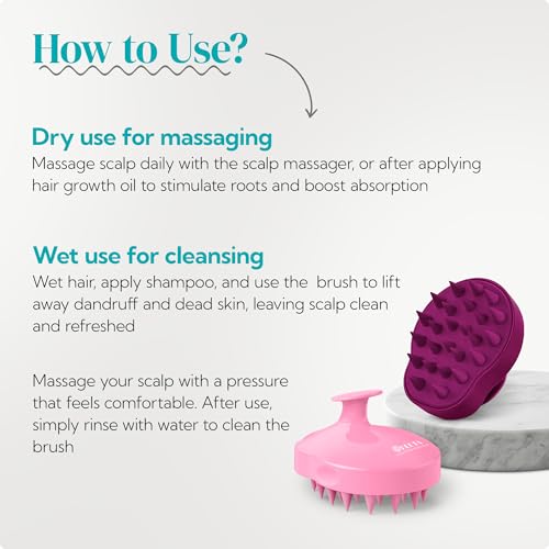2 Pack Large Scalp Massager Scrubber Shampoo Brush for Hair Growth (Pink & Purple)