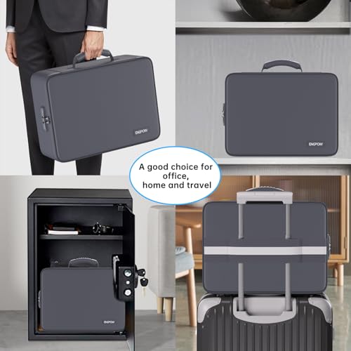 Fireproof Document Organizer Bag with Lock ＆ Accordion File Folder (Gray / 15.1" x 11.2" x 4.3")