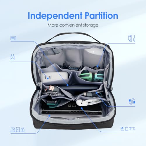 Premium Waterproof Electronics Organizer Travel Bag with Handle (Black)