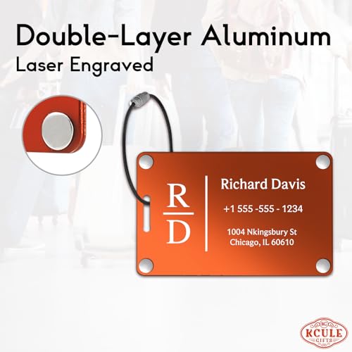 Luggage Tags for Suitcases 4 Pack (Aluminum Orange)