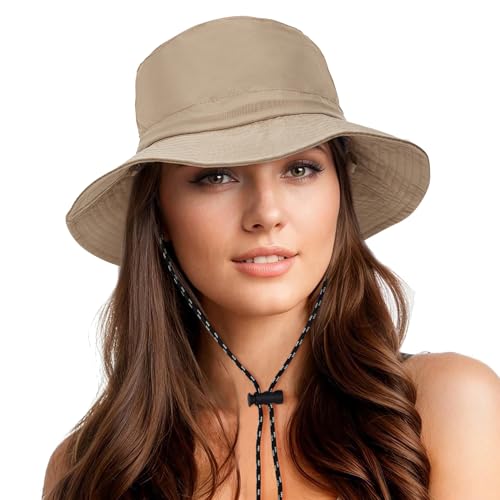 Waterproof Bucket Hats for Woman UPF 50+ Sun Hat Khaki (Khaki)