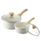 White Ceramic Nonstick Saucepan with Lid Set (White Ceramic / 2.0 + 2.5 Quarts)