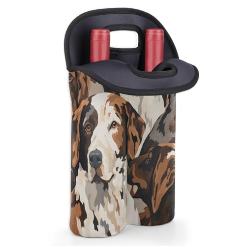 Dogs Animal 2 Bottle Wine Carrier Tote Bag Insulated Wine Bottles Neoprene Bag with Secure Carry Handle Portable Wine Cooler Bag for Travel Picnic Beach (Dogs Animal)