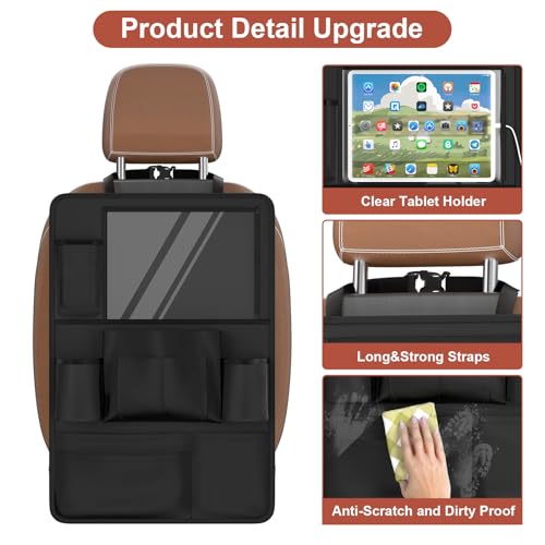 Backseat Car Organizer with Tablet Charging Port for Kids Travel (Black)