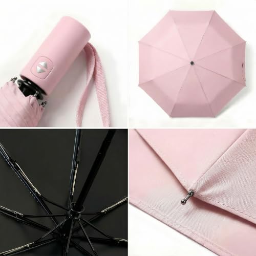 Small Compact Travel Umbrella with UV Protection for Sun & Rain (C-2 Pack Pink & Beige)