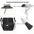 Womens Summer Sun Hat Beach Hat Wide Brim Outdoor UV Protection Hat Foldable Cool Mesh Ponytail Bucket Hat (6-7 / Light Grey-grey)