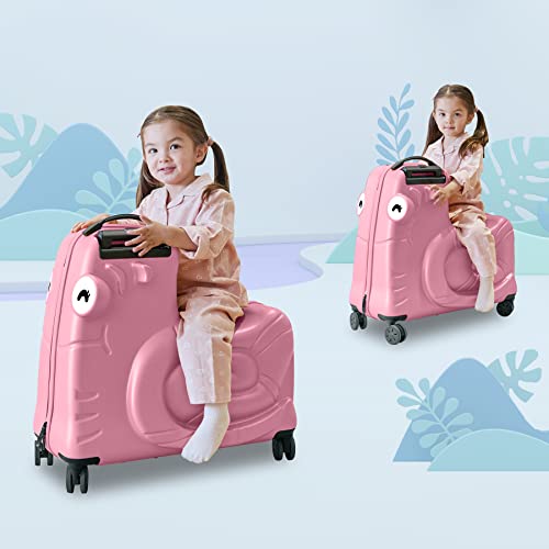 Kids Ride on Luggage with Spinner Wheels Suitcase (Pink / 22 inches)