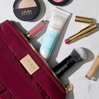 Quilted Makeup Bag with Brush Case (Burgundy)