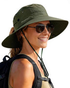 Sun Hats for Women Wide Brim Bucket Hat Ponytail Hole Outdoor UPF (Green)