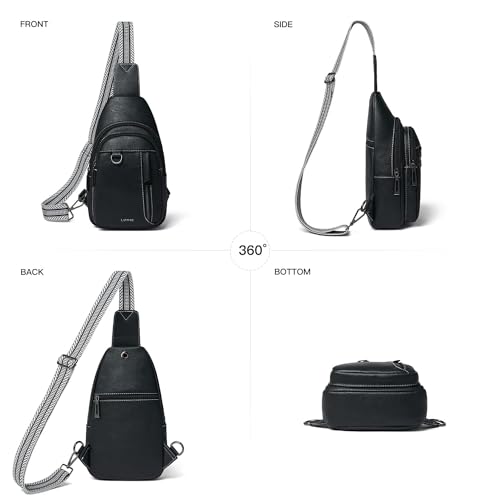 7L Sling Bag for Women Men Leather Small Sling Backpack Daypack Anti Theft Fanny Pack Crossbody Purse Travel (Regular Size-black)