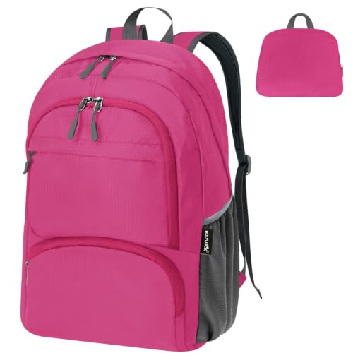 20L lightweight packable Hiking Daypack Foldable Backpack for Men Women Small Travel Outdoor Foldable Shoulder Bag (Pink)