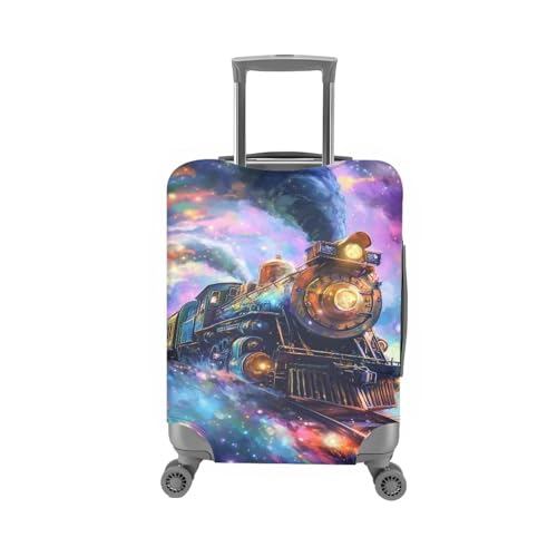 Cosmic Galaxy Steam Train Luggage Cover Washable Suitcase Protector Fits 18 (L(for 26-29 inch luggage) / Cosmic Steam Train)