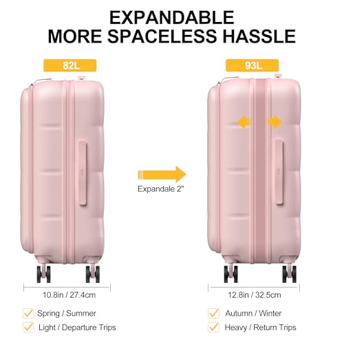 24 Inch Expandable Checked Luggage Hard Shell Suitcase (24 inch / Pink)