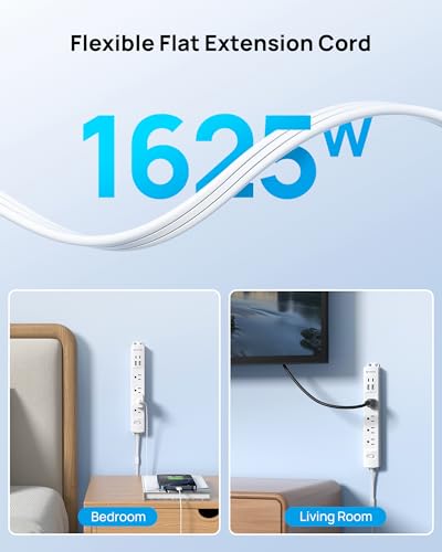 Wall Mount Surge Protector Power Strip with 360 Rotating Plug (White / 1.5FT Rotating Plug)
