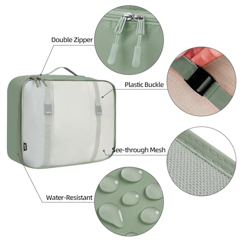 10 Set Packing Cubes Various Sizes Packing Organizer for Travel Accessories Luggage Carry On Suitcase (10-Matcha Green / 10 Set-full Mesh)