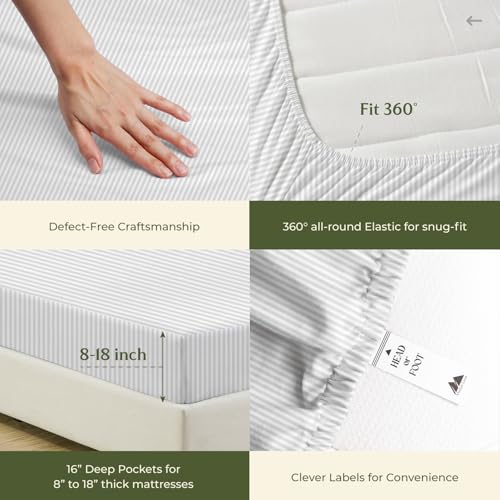 100% Egyptian Cotton Split King Sheets Sets for Adjustable Bed (Split King / 26 - Striped White)