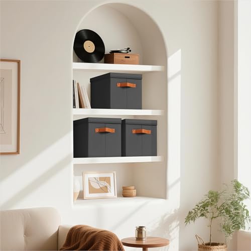 Storage Bins with Lids (Black / L(8-Pack))