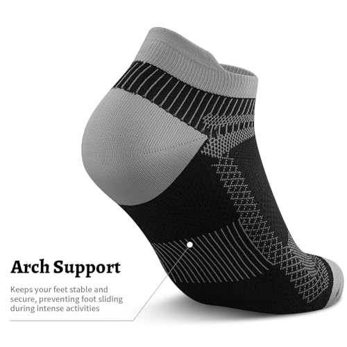 Compression Socks for Men Women Ankle Running Socks for Plantar Fasciitis (Large-X-Large / Black+ Grey (4 Pairs))