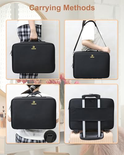 Large Makeup Case Travel Makeup Train Case Professional Makeup Artist Bag Portable Nail Organizer Box Art Supply Case with Adjustable Dividers (Black with 3 clear bags / Large)