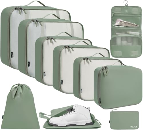10 Set Packing Cubes Various Sizes Packing Organizer for Travel Accessories Luggage Carry On Suitcase (10-Matcha Green / 10 Set-full Mesh)