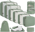 10 Set Packing Cubes Various Sizes Packing Organizer for Travel Accessories Luggage Carry On Suitcase (10-Matcha Green / 10 Set-full Mesh)