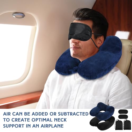 2 Inflatable Neck Pillow Airplane Travel (Black and Blue)