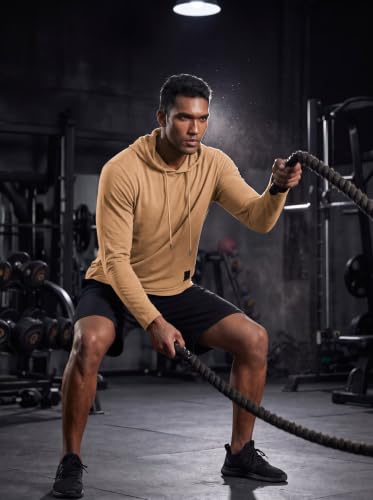 Mens Fashion Athletic Hoodies Sport Sweatshirt Solid Color Fleece Pullover Khaki M (Medium / Khaki)