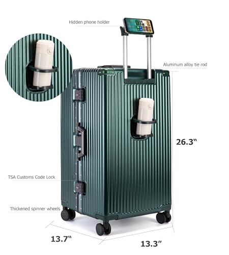Super Large Aluminum Frame Checked Zipperless Luggage (A4-Forest green / 26in)