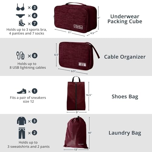 7 Set Compression Packing Cubes for Travel (Wine / 7 pcs)
